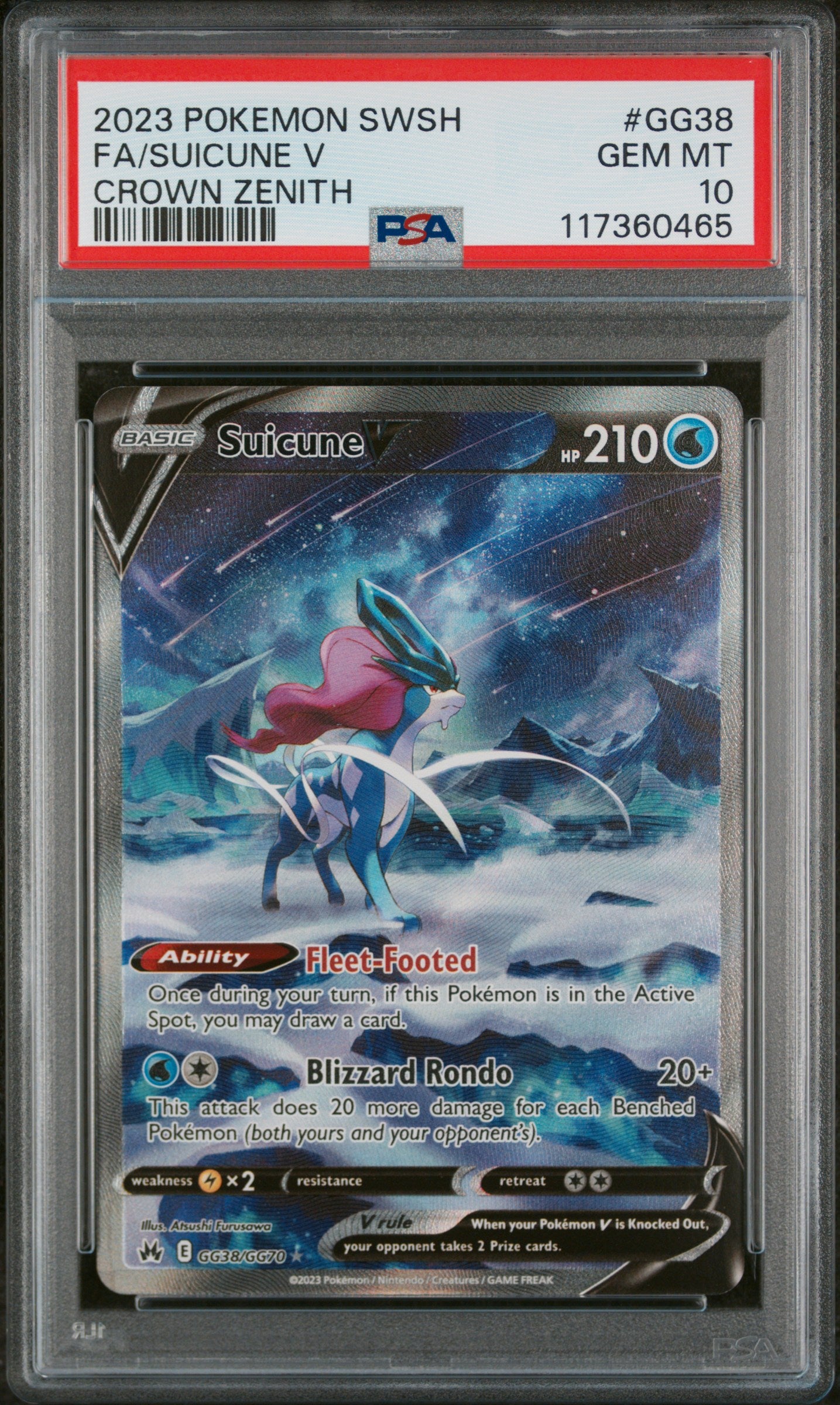 PSA 10 | 2023 POKEMON SWORD AND SHIELD CROWN ZENITH #GG38 FA/SUICUNE V CROWN ZENITH