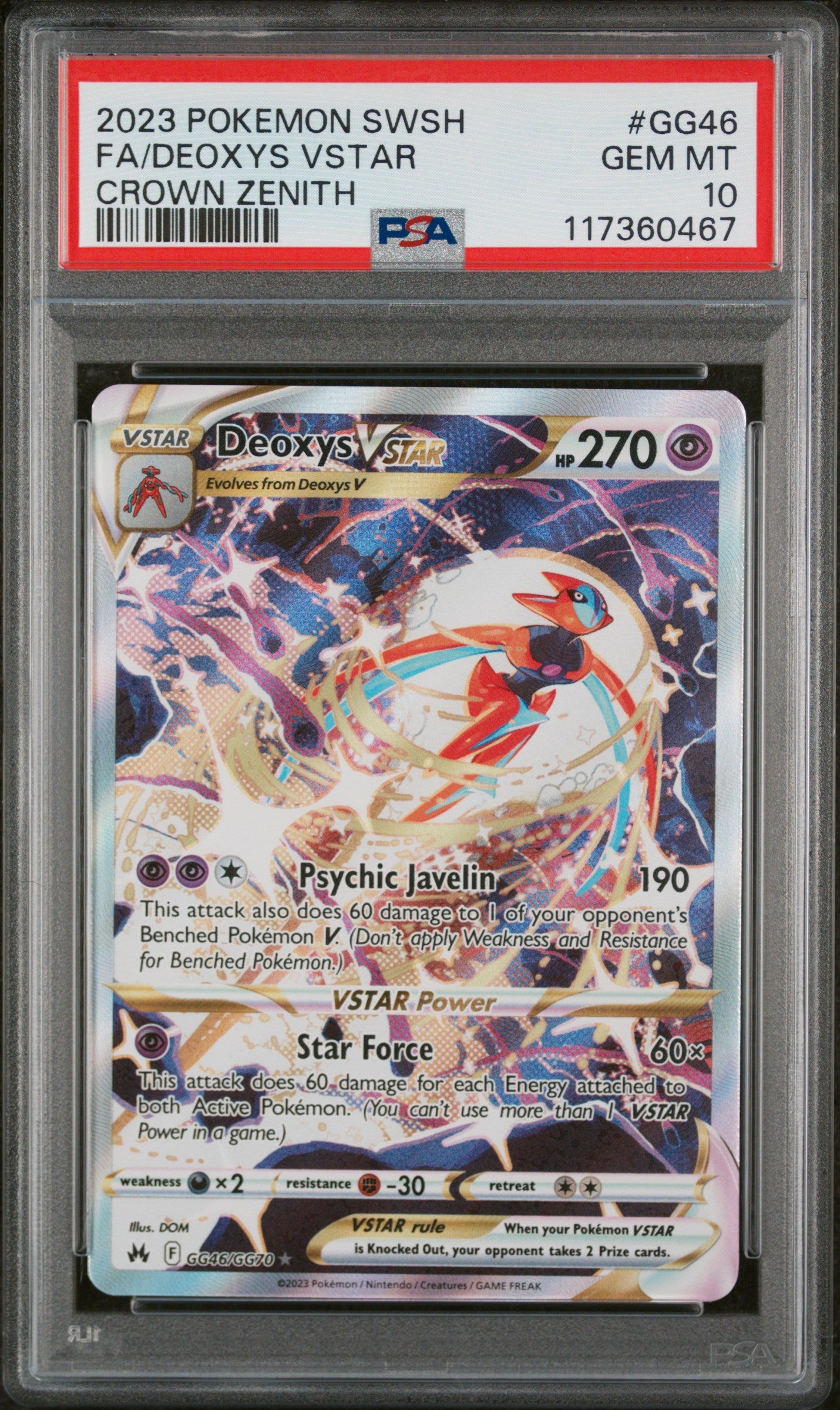 PSA 10 | 2023 POKEMON SWORD AND SHIELD CROWN ZENITH #GG46 FA/DEOXYS VSTAR CROWN ZENITH