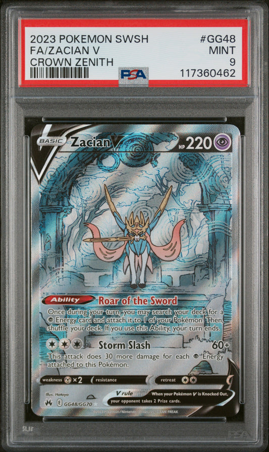 PSA 9 | 2023 POKEMON SWORD AND SHIELD CROWN ZENITH #GG48 FA/ZACIAN V CROWN ZENITH