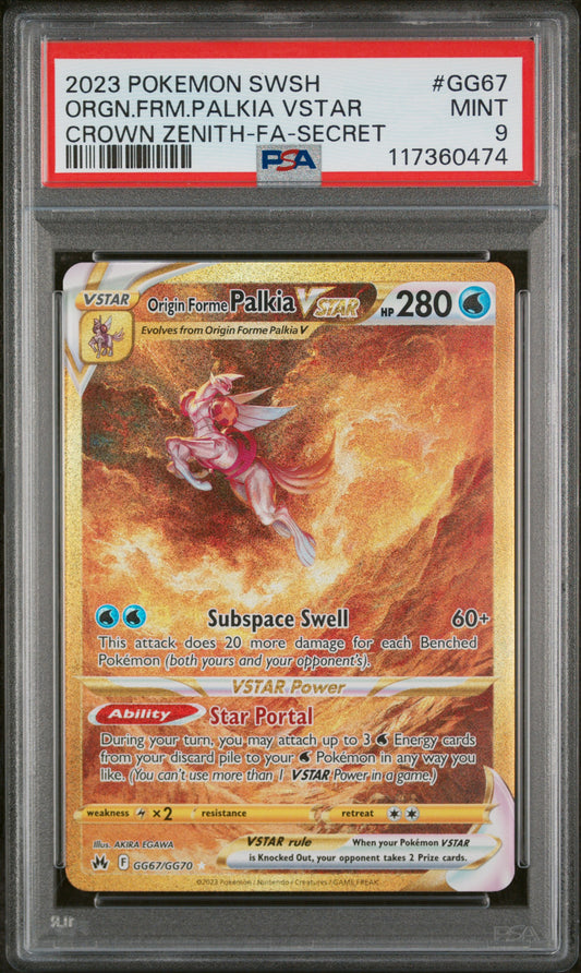 PSA 9 | 2023 POKEMON SWORD AND SHIELD CROWN ZENITH #GG67 ORGN.FRM.PALKIA VSTAR CROWN ZENITH-FA-SECRET